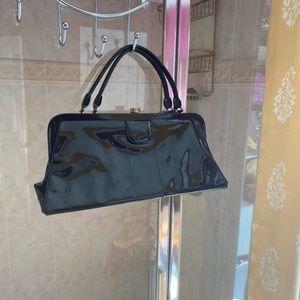 Black patent real leather purse